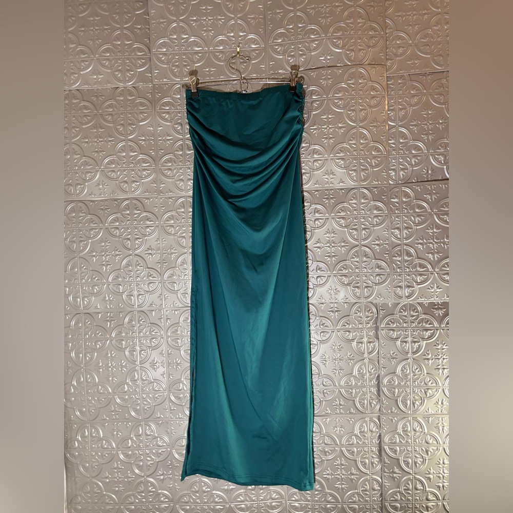 Zara Strapless Maxi Dress Timeless Emerald Green Draped vacation resort wear